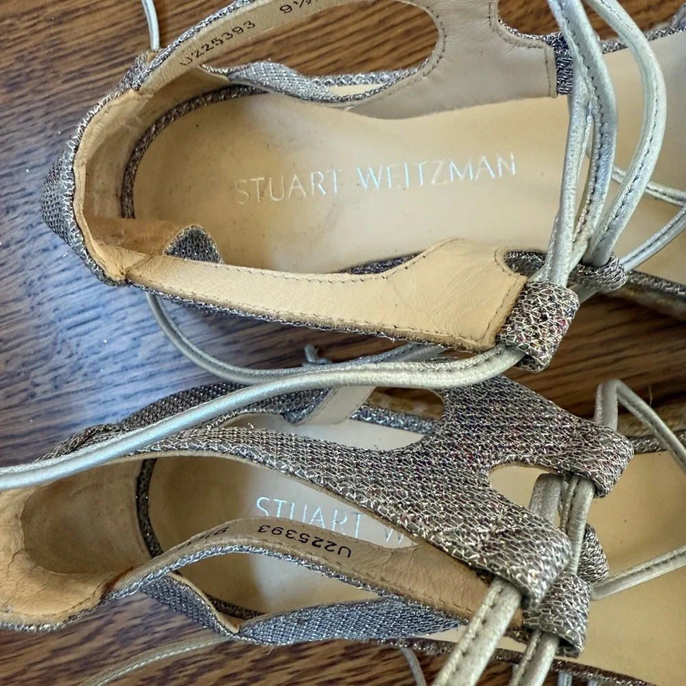 STUART WEITZMAN Walk My Way Glitter‎ Lace Up Espadrilles Metallic Feminine 9.5
